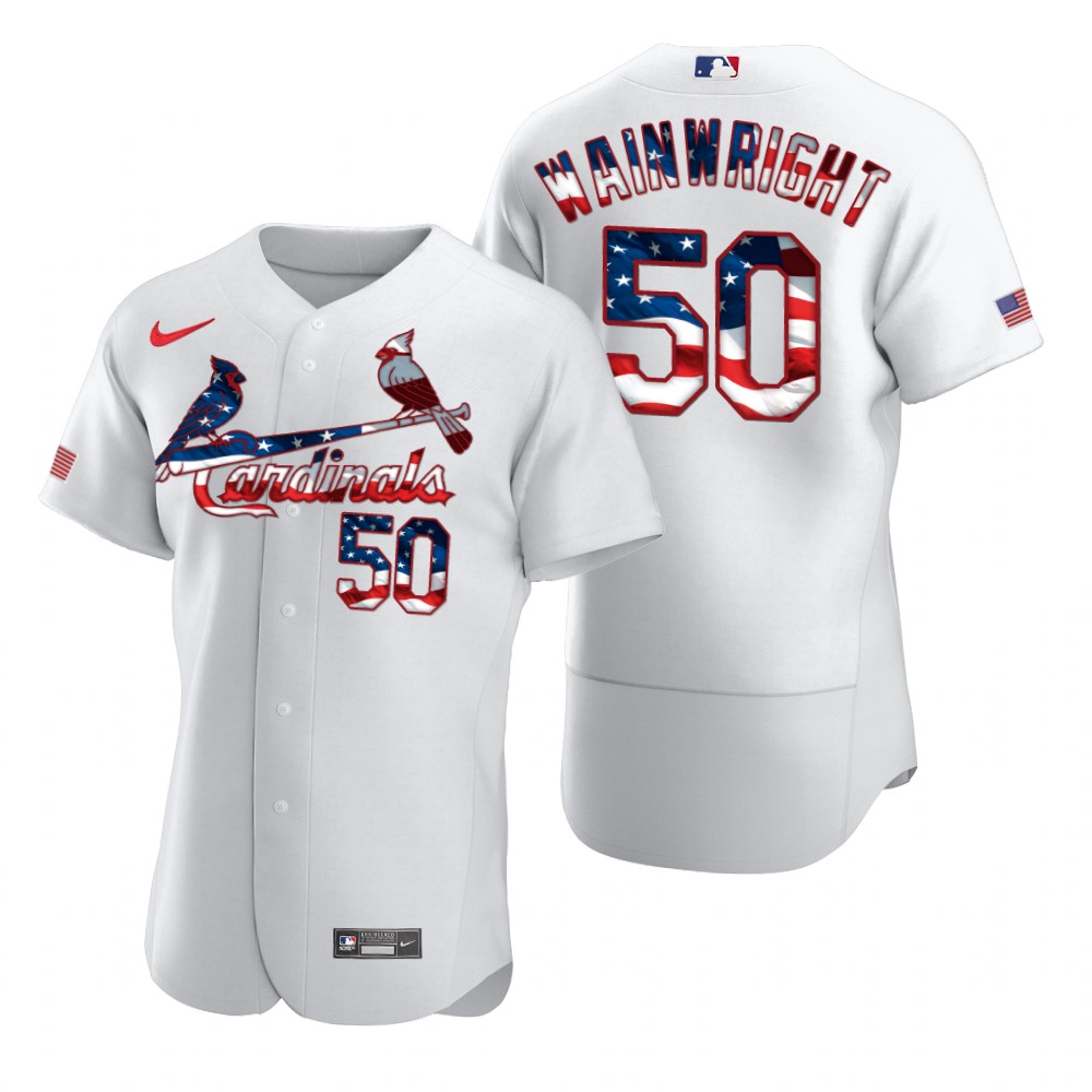 St. Louis Cardinals 50 Adam Wainwright Men Nike White Fluttering USA Flag Limited Edition Authentic MLB Jersey